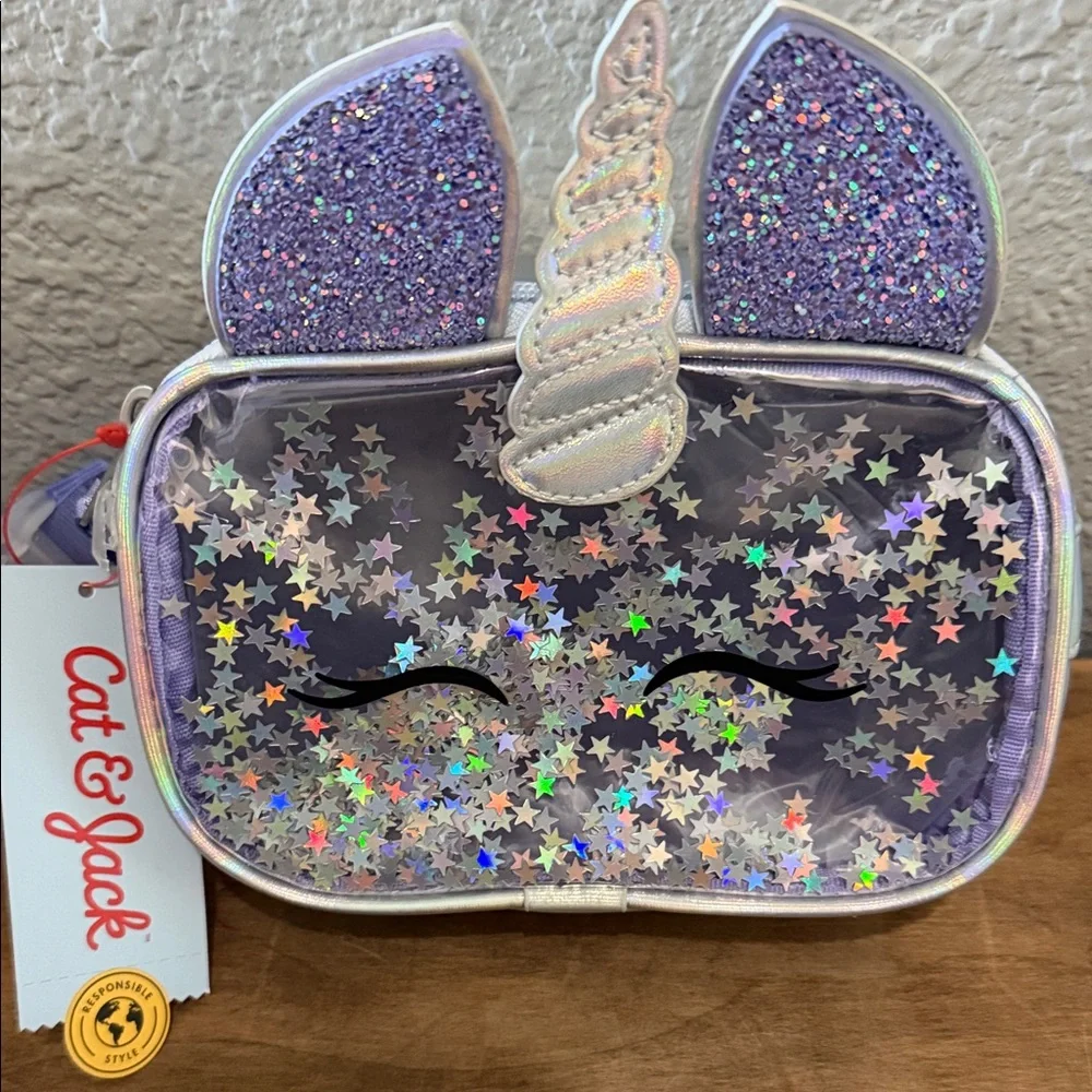 Cat & Jack Purple Glitter Unicorn Star Crossbody Bag/ Belt bag NEW